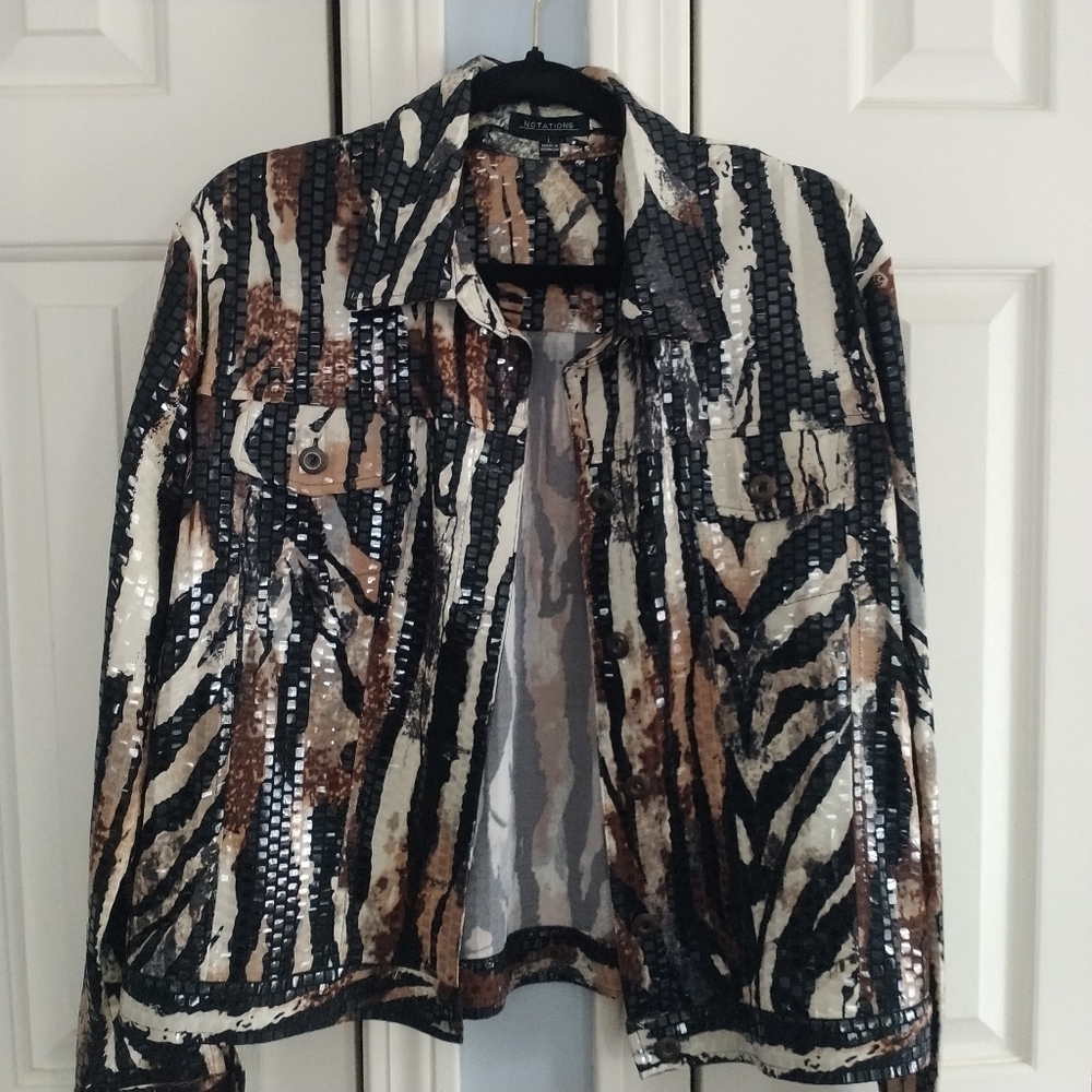 Notations Jean Style Cowboy  Jacket w Clear Decorative Disks L